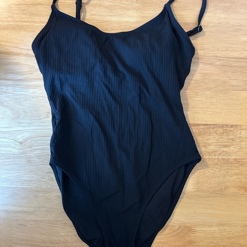Andie Black Ribbed One Piece Swimsuit